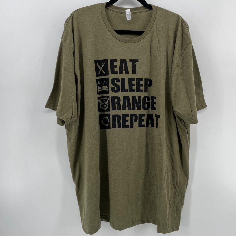 Demolition Ranch Men’s T-Shirt Olive Green “Eat Sleep Range Repeat” 3XL